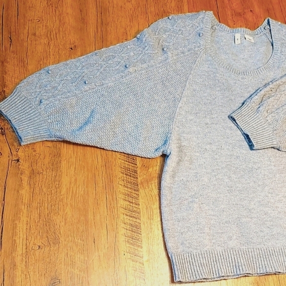 Anthropologie Moth gray batwing pompom stitch sweater, size S - Picture 4 of 8